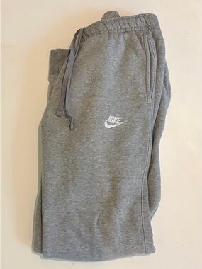 Nike Grey Men's Fleece Joggers with White Swoosh